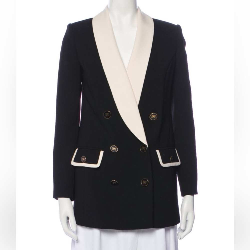 Elisabetta Franchi Double-Breasted Women's Blazer in Black &Cream Size: EU40